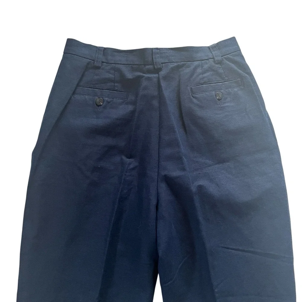 Liz‎ Claiborne Women's Size 12 Kylie Pant Pleat Navy 60% Linen / 40% Cotton